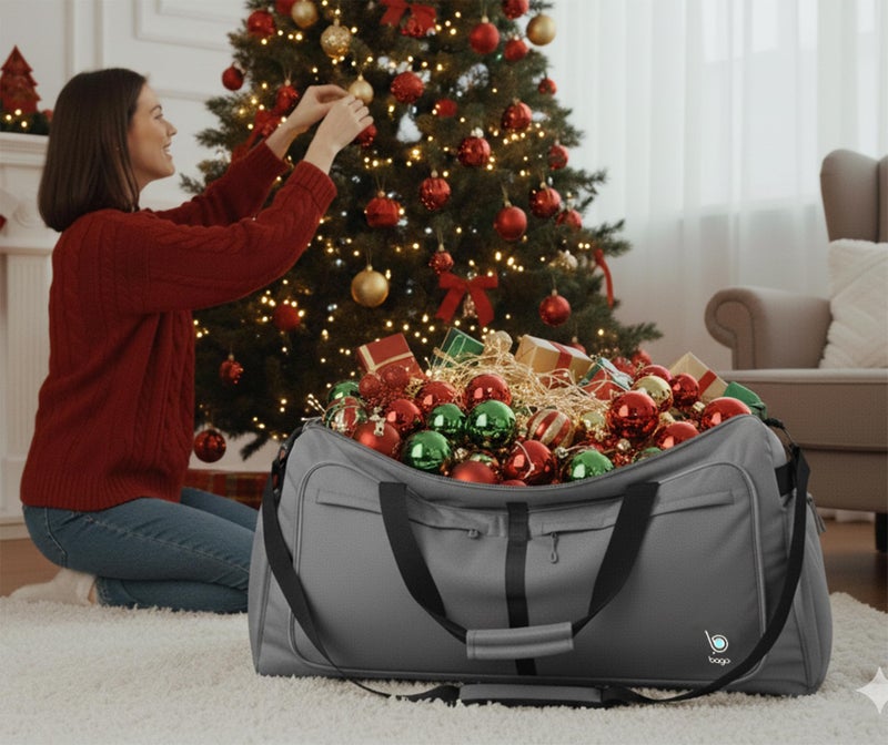 Bago Large Foldable Duffel Bags for Traveling Women & Men - 100L Packable Duffle Bag for Travel with Shoe Compartment - Water Repellant, Heavy Duty, Lightweight Folding & Collapsible (SnowBlack) - Image 2